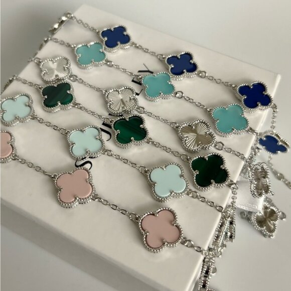 Silver Clover Bracelet 5 Motif Four Leaf Luxury Jewelry - Picture 7 of 13